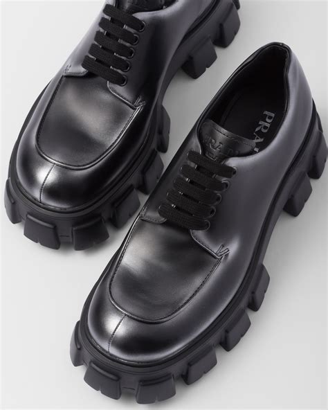 brushed leather lace-up shoes prada|Prada leather lace up shoes.